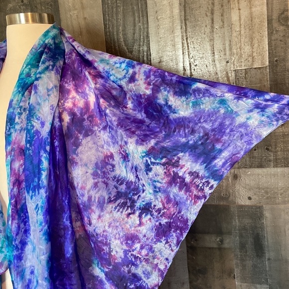 Saks Fifth Avenue silk scarf purple pink turquoise tie dye old money elegant - Picture 7 of 17